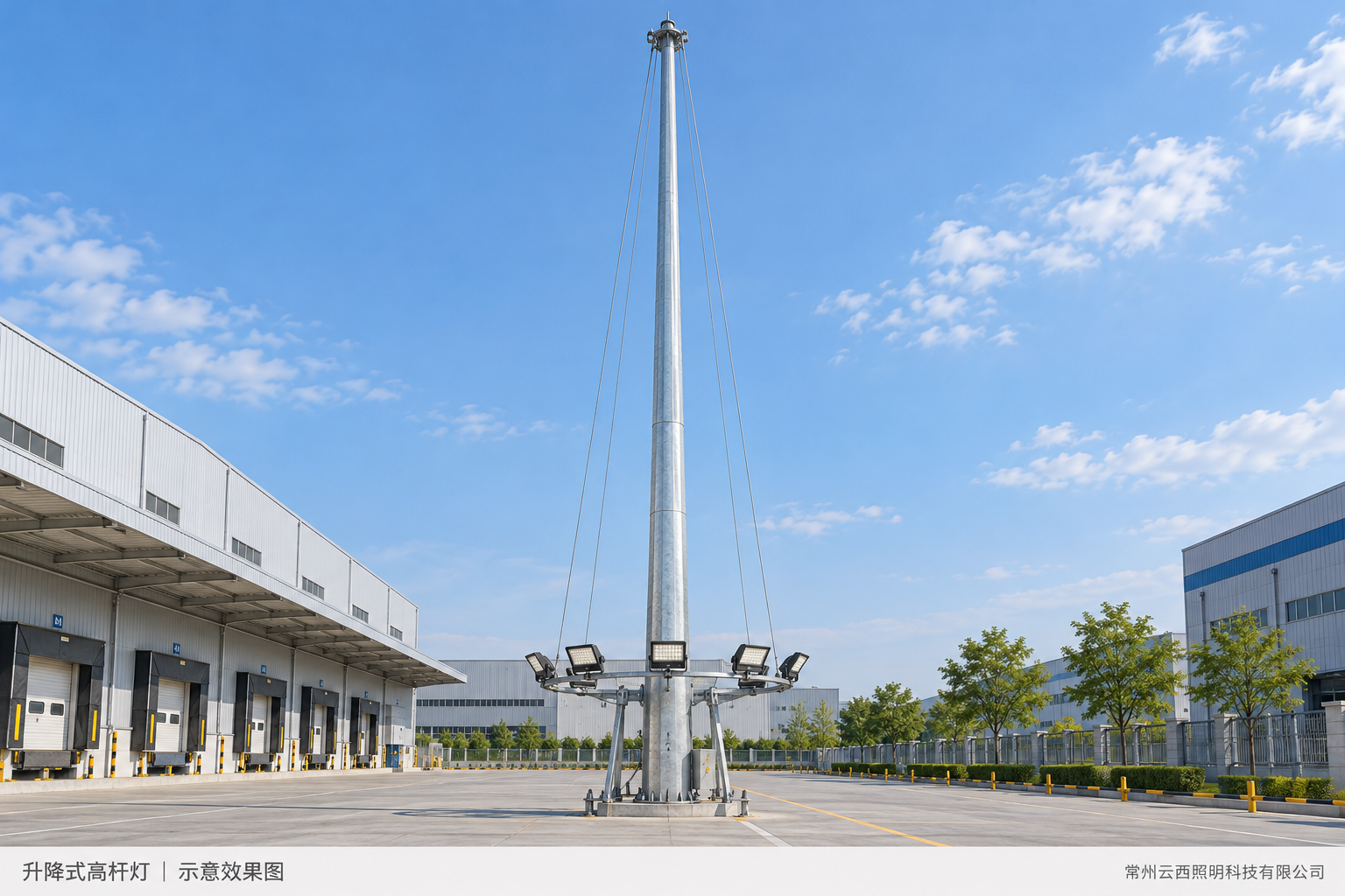 升降式高杆灯灯盘下降状态示意(AI生成示意)