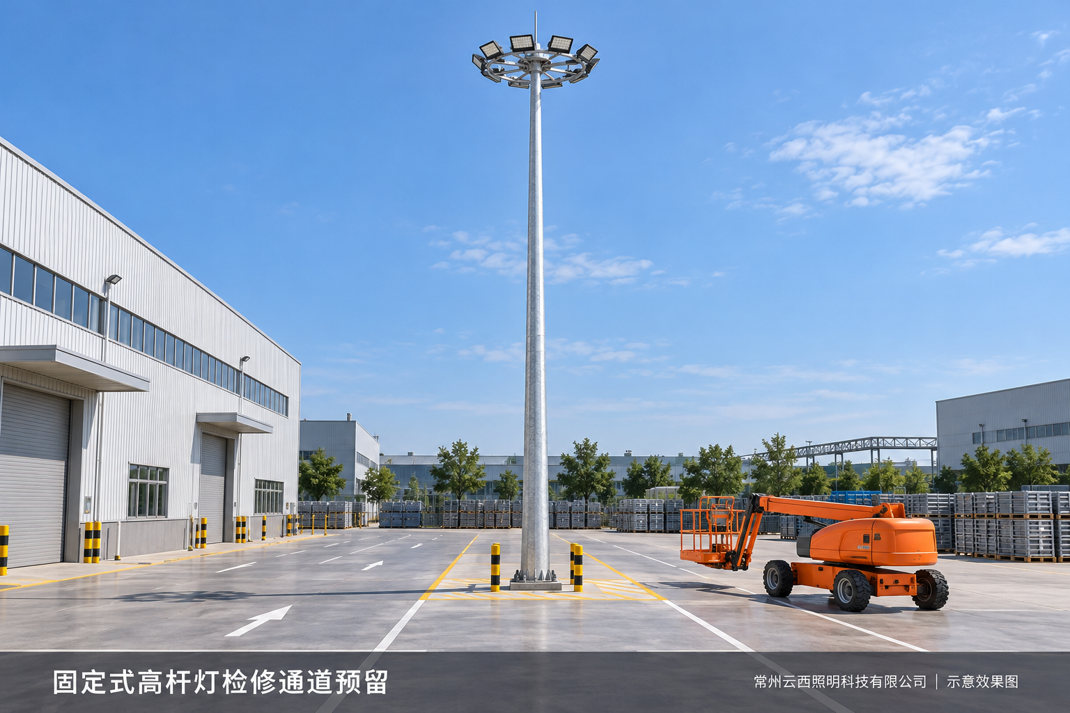 固定式高杆灯检修车辆通道预留示意(AI生成示意)